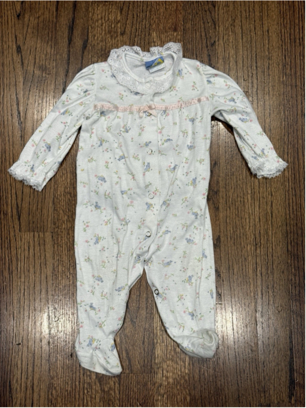 Vintage Little Me Floral Footed Sleeper | Lace Trim | Made in USA